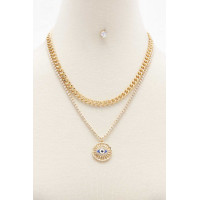 Eye Charm Rhinestone Layered Necklace