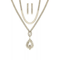Crystal Dangle Tear Choker And Necklace Set