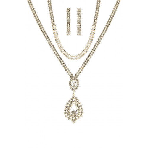 Crystal Dangle Tear Choker And Necklace Set - Designer Style - CC-56071