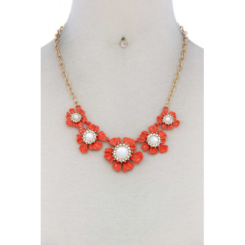 Floral Pearl Bead Necklace - Designer Style - CC-50622