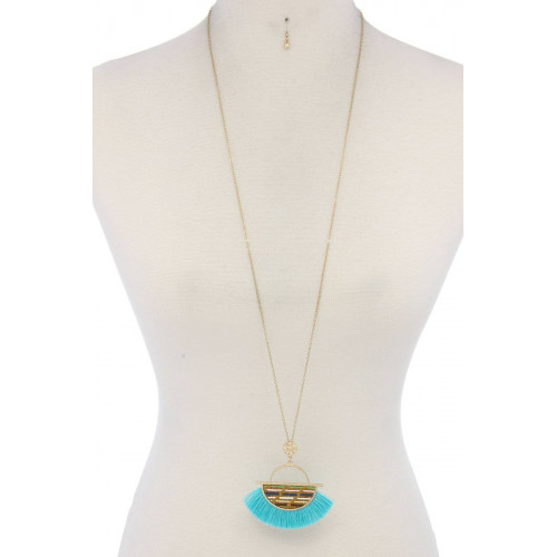 Half Round Tassel Pendant Necklace - CC-37471