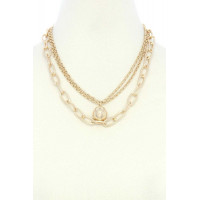 Metal Ball Oval Link Layered Necklace