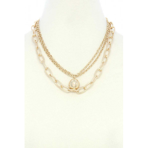 Alloy Ball Oval Link Layered Necklace - CC-53356