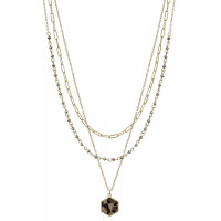 3 Layered Alloy Crystal Bead Linked Hexagon Leopard Pendant Necklace