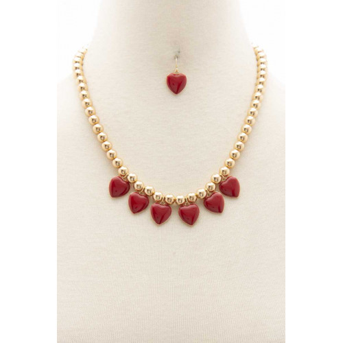 Heart Ball Bead Necklace - Designer Style - CC-55920