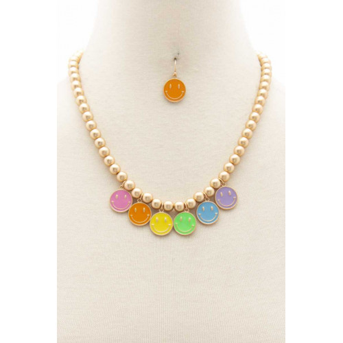 Colorful Happy Face Ball Bead Necklace - Designer Style - CC-55921