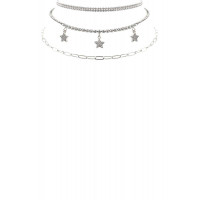 Rhinestone Star Charm 3 Layered Necklace