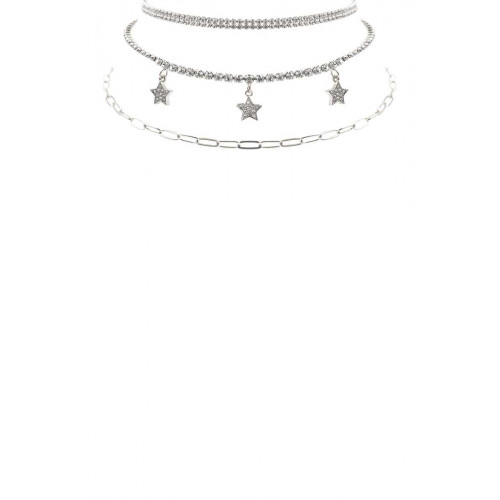 Crystal-studded Star Charm 3 Layered Necklace - CC-56308