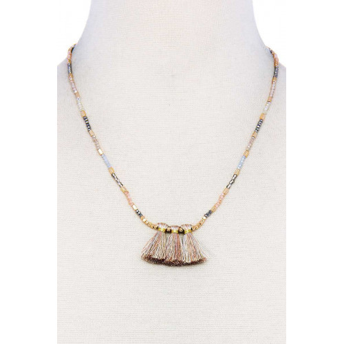 Contemporary Triple Tassel Beaded Necklace - CC-37866