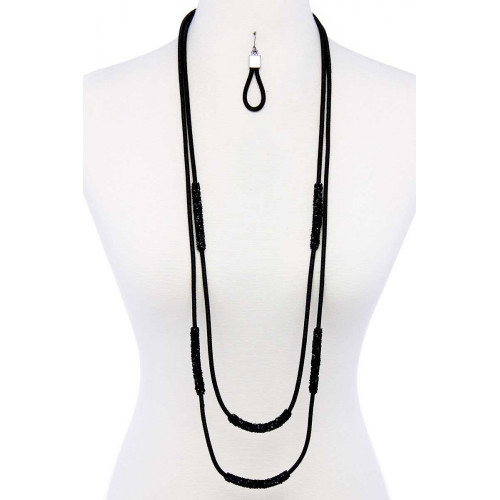 Double Layer Chic Long Necklace And Earring Set - Designer Style - CC-40048