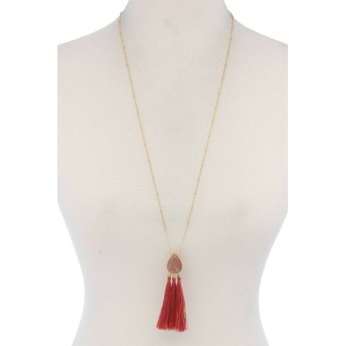 Teardrop Shape Tassel Pendant Necklace - Designer Style - CC-37435