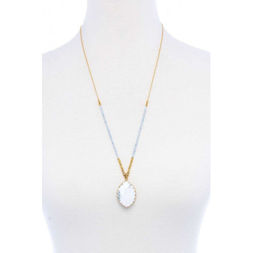 Designer Style Beaded And Stone Pendant Necklace - Designer Style - CC-51392