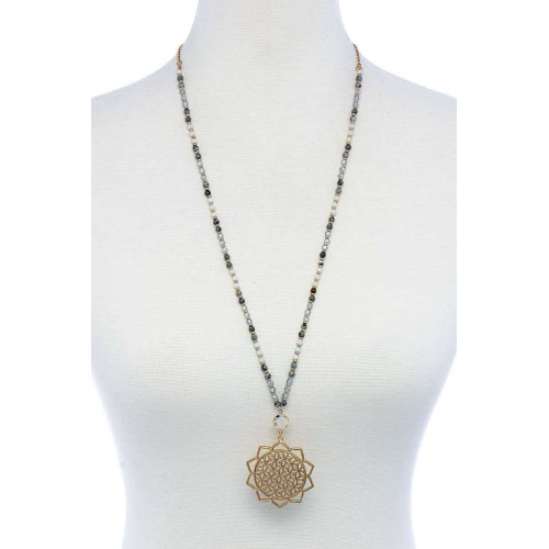 Stylish Sun Flower Pendant Beaded Necklace - Designer Style - CC-51553