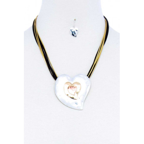 Style Triple Heart Pendant Necklace And Earring Set - Designer Style - CC-51784