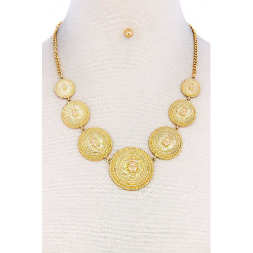 Lion Head Round Linked Necklace - CC-52087