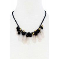Black And Gold Balls With Tassel Statement Necklace