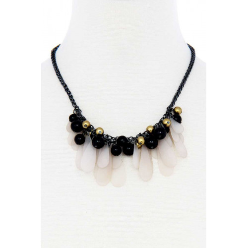 Black And Gold Balls featuring Tassel Statement Necklace - Designer Style - CC-52091