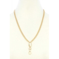 Oval Charm Curb Link Metal Necklace