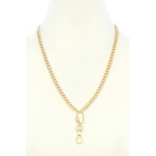 Oval Charm Curb Link Alloy Necklace - CC-53357
