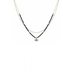 2 Layered Alloy Seed Bead Evil Eye Pendant Necklace