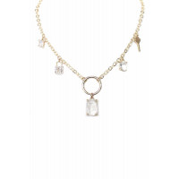 Metal Chain Crystal Stone Lock And Key Dangle Necklace
