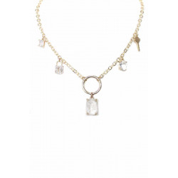 Alloy Linked Crystal Stone Lock And Key Dangle Necklace