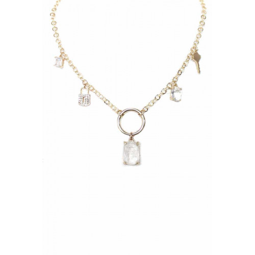 Alloy Linked Crystal Stone Lock And Key Dangle Necklace - CC-55028