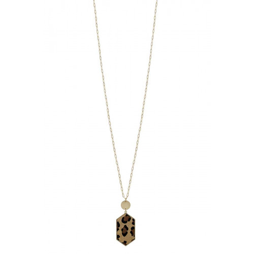 Alloy Linked Hexagon Leopard Pendant Long Necklace - CC-55468