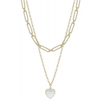 Metal Chain Heart Pendant 2 Layered Necklace