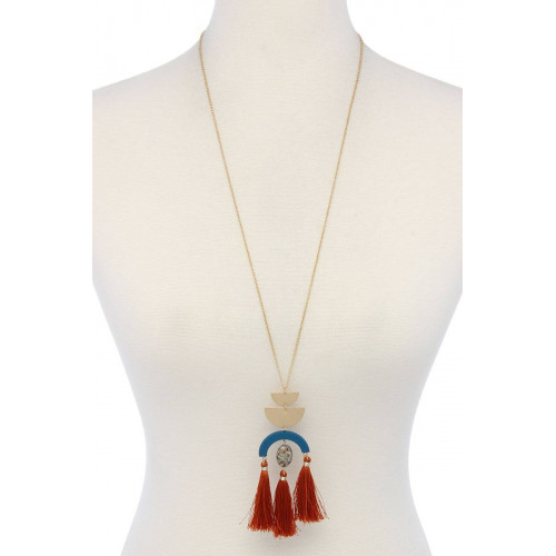 Half Round Alloy tassel pendant necklace - CC-36949