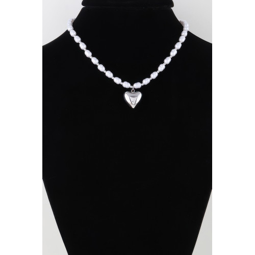 Shiny Heart Pearl Beaded Necklace - Designer Style - CC-WH2000950