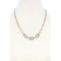 3 Screw Lcok Crystal-studded Charm Oval Link Alloy Necklace