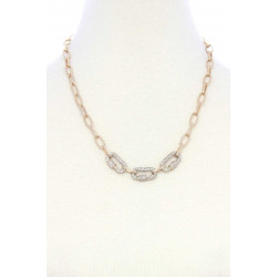 3 Screw Lcok Rhinestone Charm Oval Link Metal Necklace