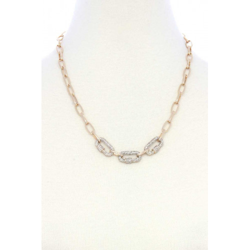 3 Screw Lcok Crystal-studded Charm Oval Link Alloy Necklace - CC-54802