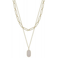 2 Layered Alloy Linked Stone Pendant Necklace