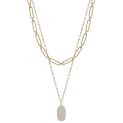 2 Layered Alloy Linked Stone Pendant Necklace