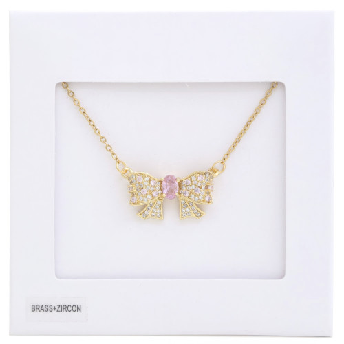 Crystal-studded Bow Alloy Necklace - CC-58523