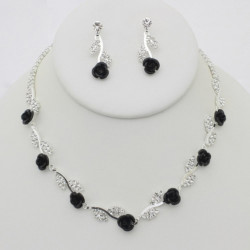 Crystal-studded Rose Necklace Earring Set
