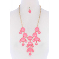 Brushed Oval Shape Dangle Metal Necklace