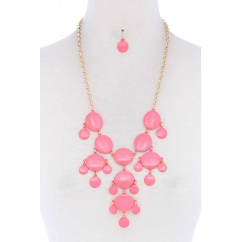 Brushed Oval Shape Dangle Alloy Necklace - CC-52086