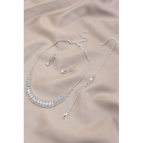 Bridal Crystal-studded Bracelet Necklace Set - CC-56380
