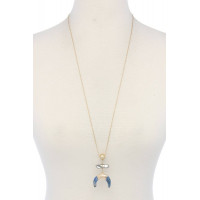 Double horn natural stone pendant necklace