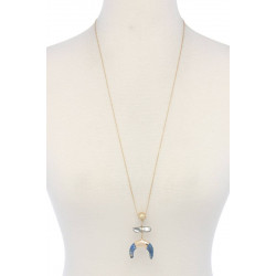 Double horn natural stone pendant necklace