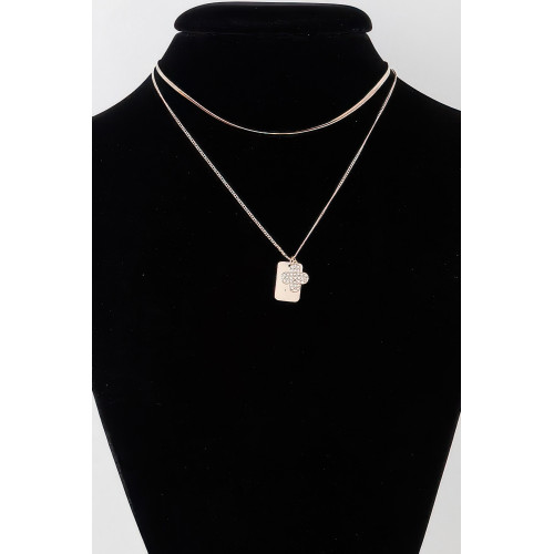 Double Clover Tag Pendant Necklace - Designer Style - CC-WH2000873