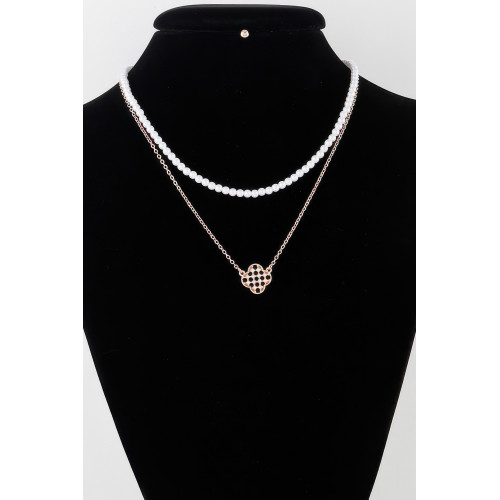 Checkered Clover Pearl Linked Necklace - CC-WH2001535