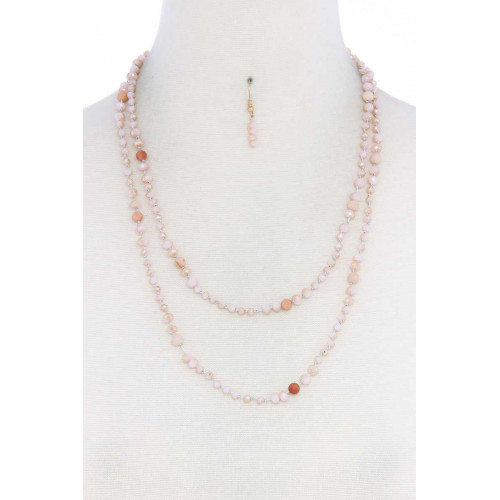 Beaded Style Long Necklace And Earring Set - Designer Style - CC-39455