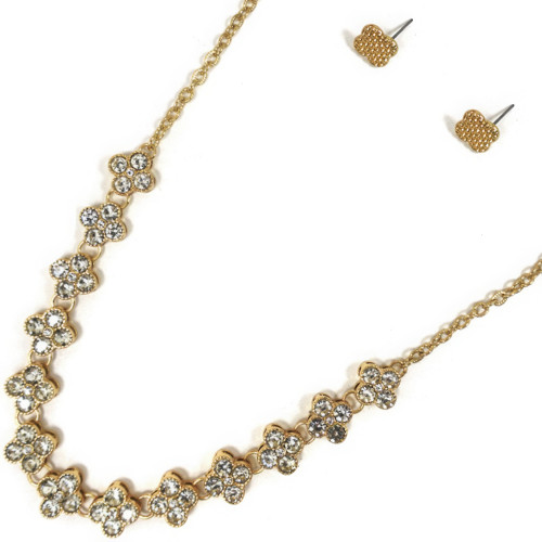 Crystal-studded Clover Necklace Earring Set - CC-59082