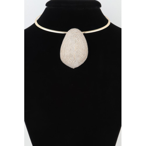 Crystal-studded Plate Choker Necklace - CC-WH2001471