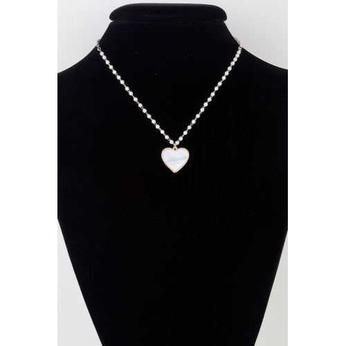 Pearled Marble Heart Necklace - Designer Style - CC-WH2001221