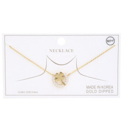 Clover Crystal-studded Ring Charm Gold Dipped Necklace